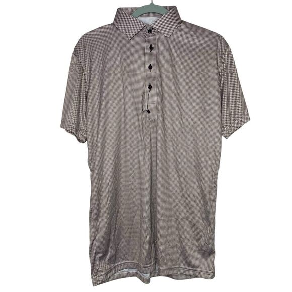 Collars & Co Polo Shirt Mens M Brown Houndstooth Performance Preppy Stretch NEW - Picture 2 of 7